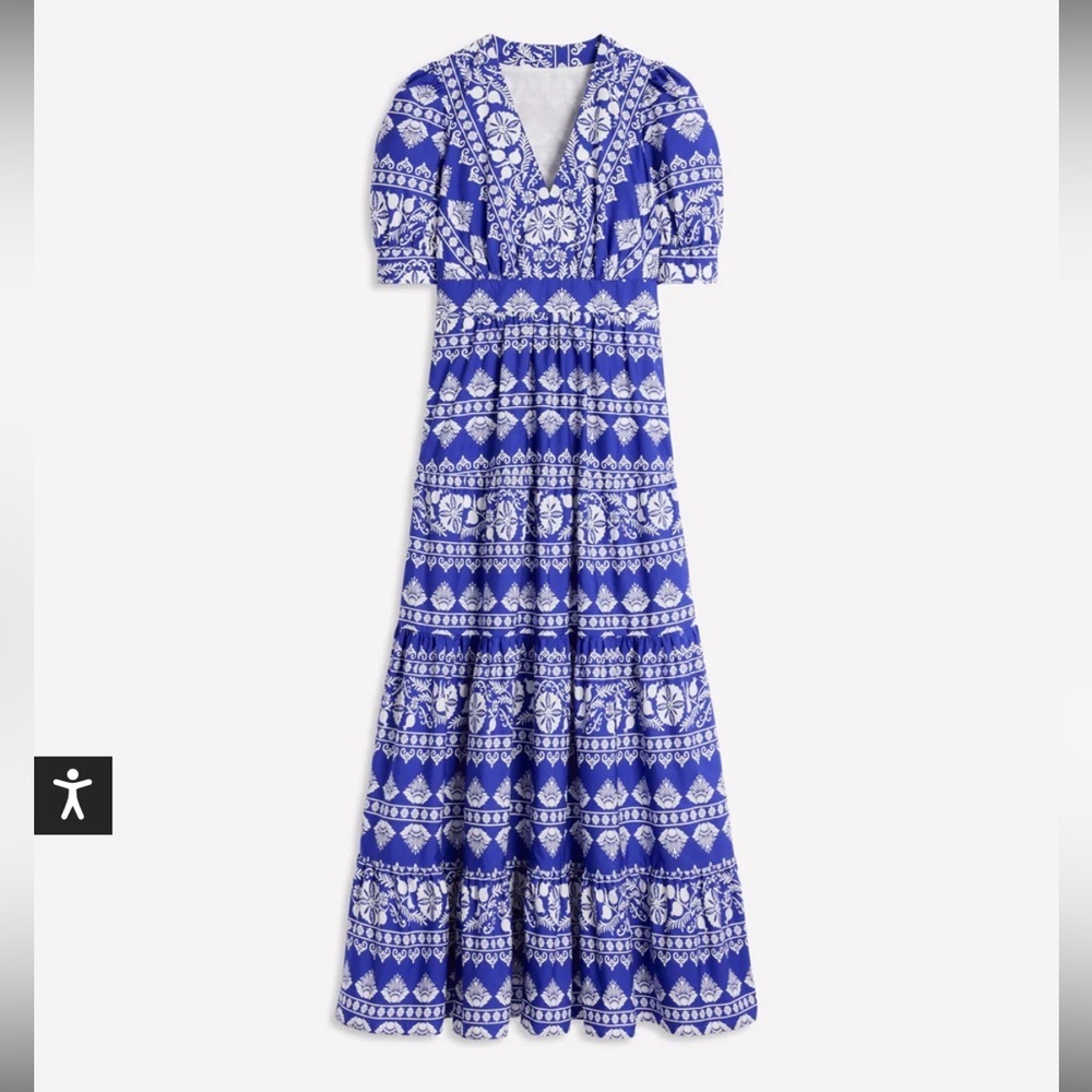 Boden Bella Puff Sleeve Maxi Dress 6P Bright Blue, Ornate Border NWT - Picture 4 of 7